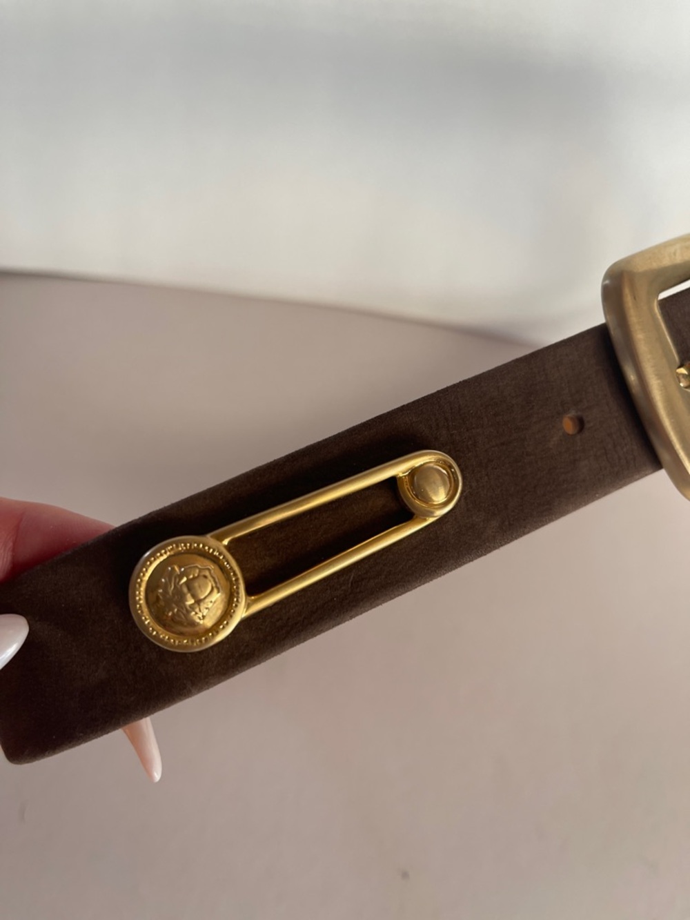 Brown Suede Belt with Gold Buckle - Picture 3 of 8